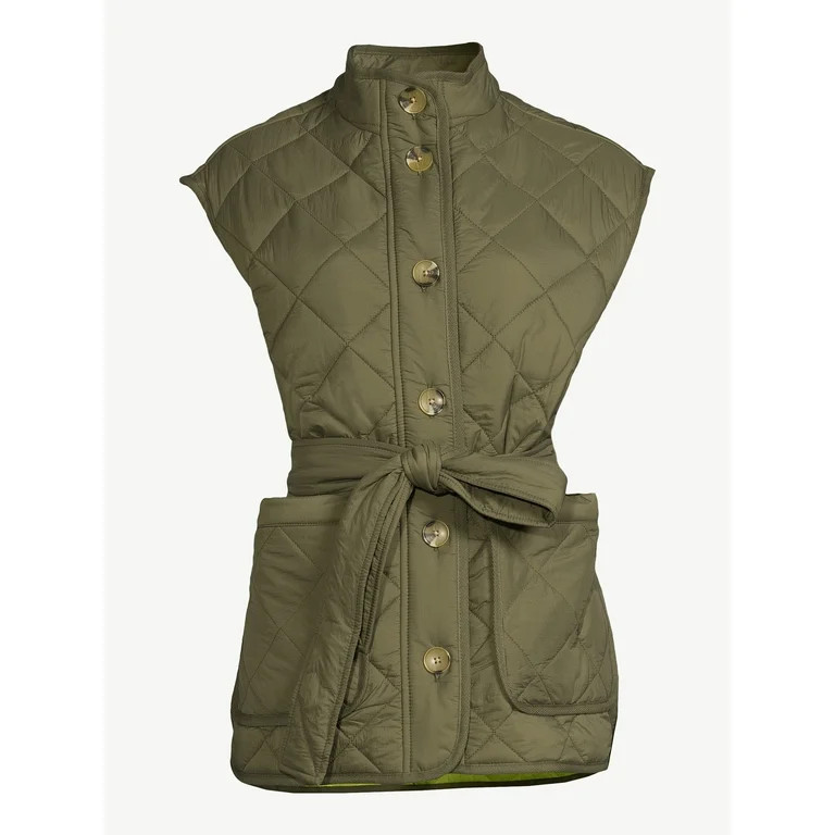 Free Assembly Women's Quilted Vest with Belt, Sizes XS-XXL - Walmart.com | Walmart (US)