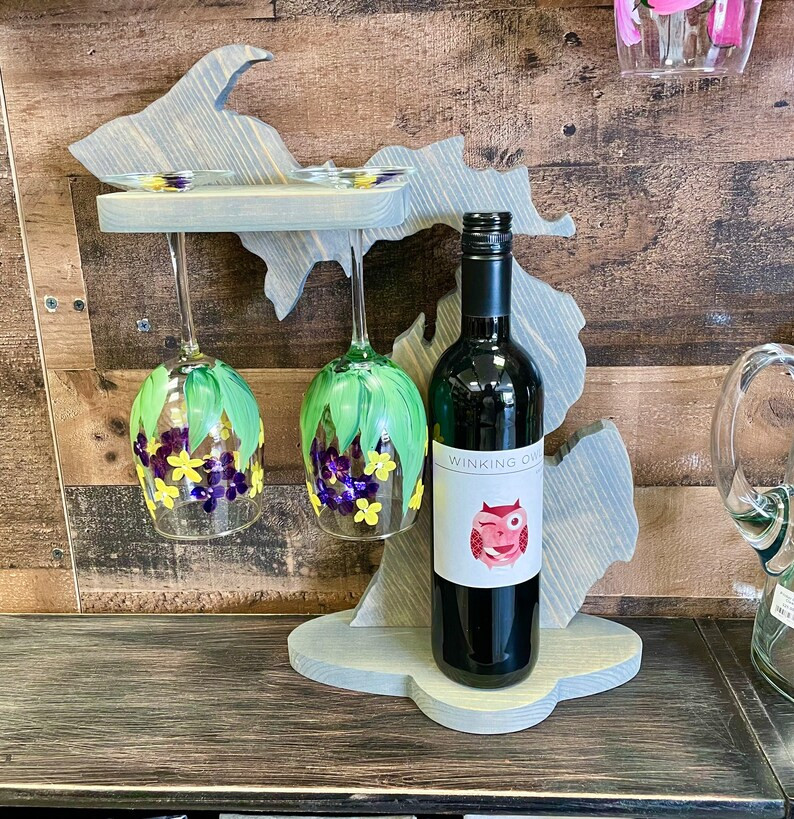 Michigan Wood Wine Rack, Wedding Gift, Housewarming, Anniversary, Table Top Wine Storage, Wine Gl... | Etsy (US)