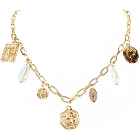 Charm Necklace For Women Gold Charm Necklace Boho Gold Vintage Pearl Head Portrait Square Pendant Necklace Summer Beach Prom Jewelry Gifts | Walmart (US)