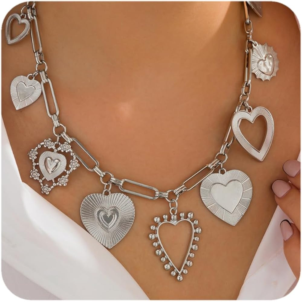 Chunky Gold Necklace for Women Big Heart Necklace Vintage Gold Statement Necklace for Women Stack... | Amazon (US)