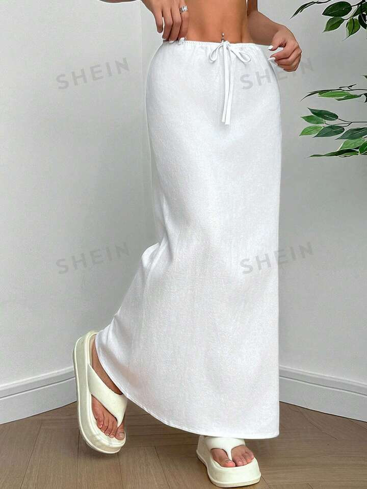 SHEIN EZwear Women's Solid Color Simple Daily Wear Slit A-Line Skirt | SHEIN