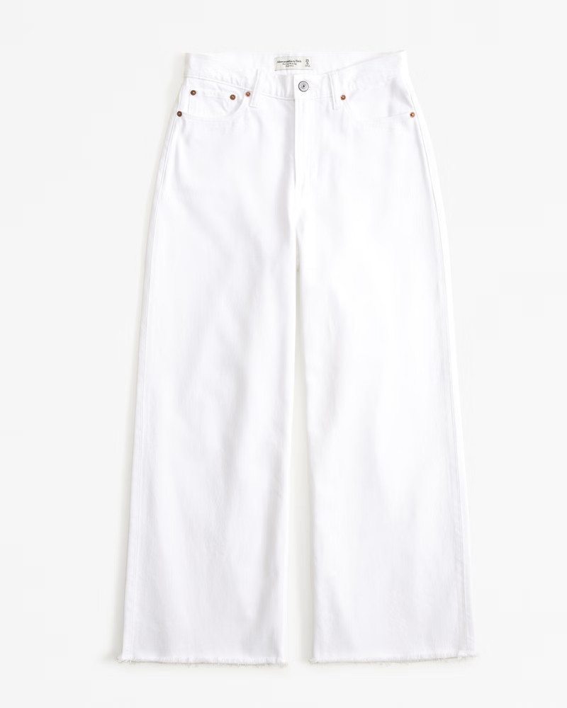Abercrombie & Fitch Women's High Rise Cropped Wide Leg Jean in White With Raw Hem - Size 34 LONG | Abercrombie & Fitch (US)