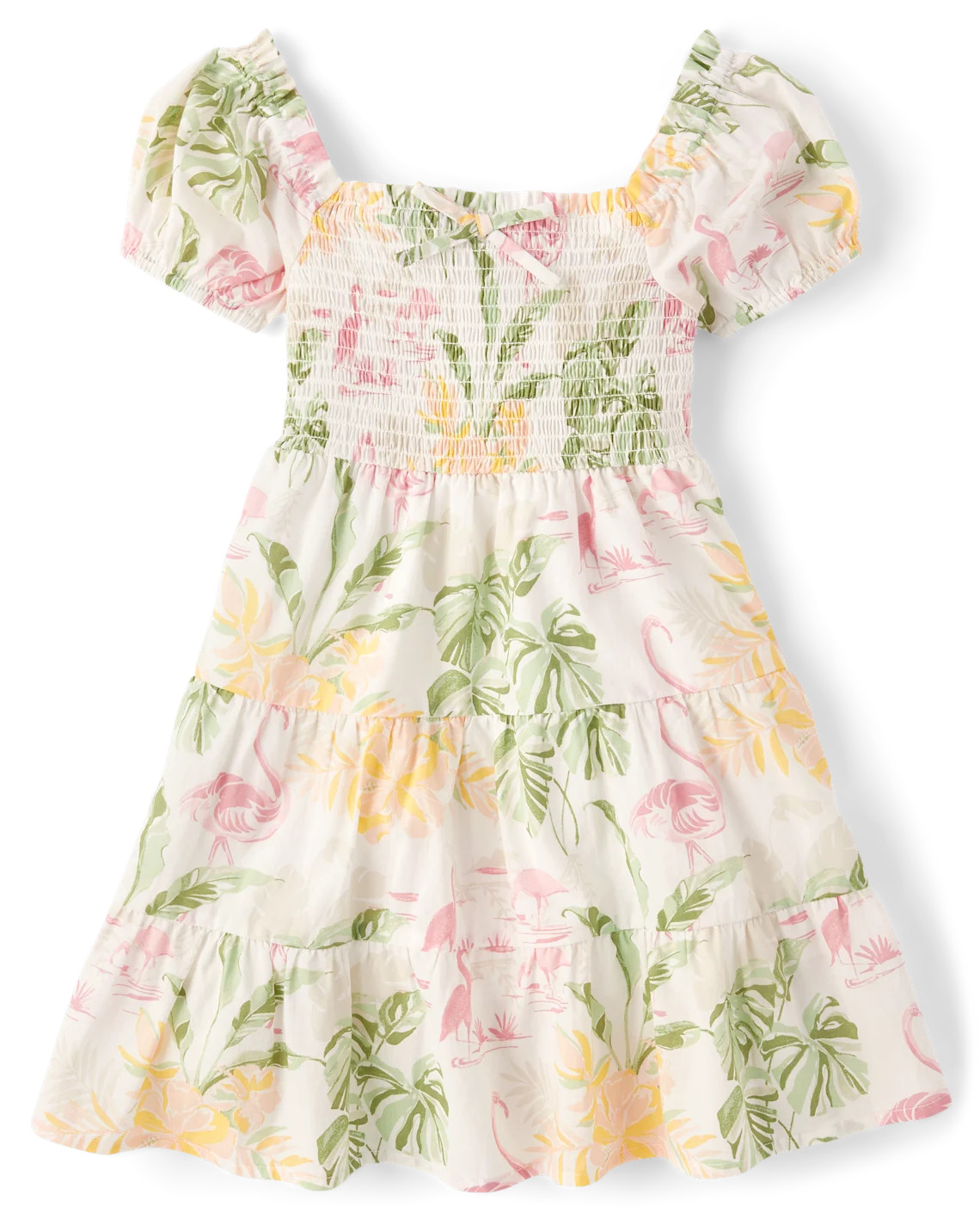 Girls Matching Family Tropical Smocked Tiered Dress - white | The Children's Place