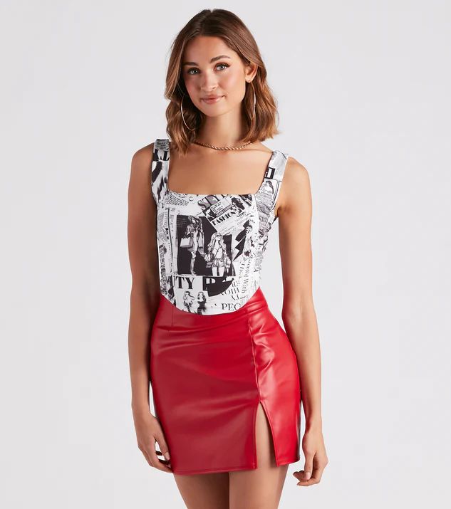 All Eyes On You Newspaper Print Corset Top | Windsor Stores