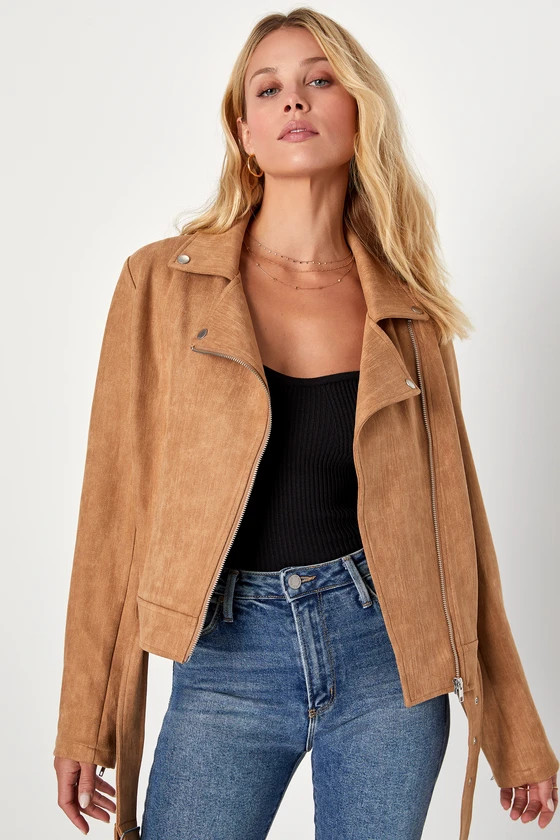 Cute Forecast Tan Suede Moto Jacket | Lulus (US)