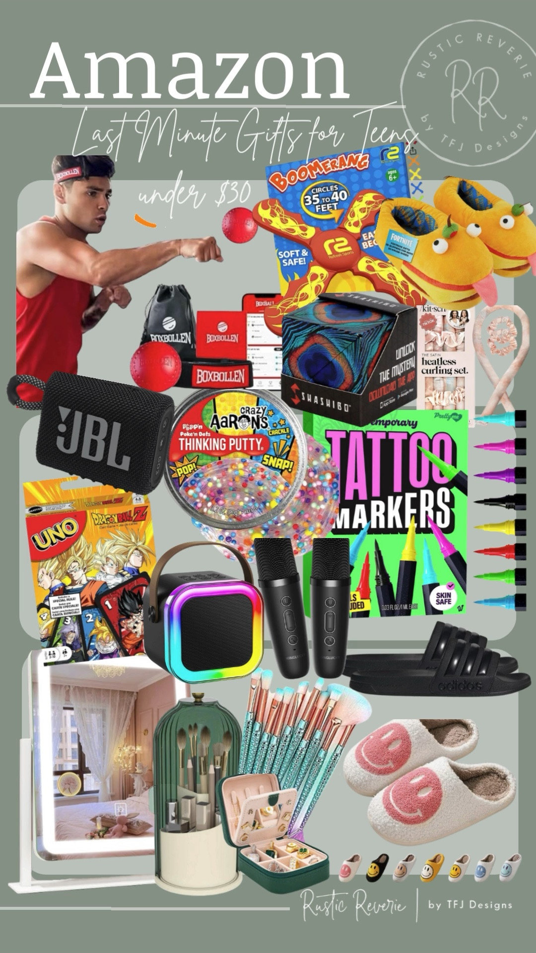 I’ve rounded up some great last minute gifts for TEENS that are all UNDER $30! ❤️ amazon creator favorites prime shipping gift guide led mirror makeup brushes slippers adidas dragon ball z uno tattoo markers tj inking putty karaoke fortnite boxbollen boxing game fidgets jbl speaker kitsch hair curlers tween teenager boy girl high schooler middler school

#LTKFindsUnder50 #LTKGiftGuide #LTKHoliday