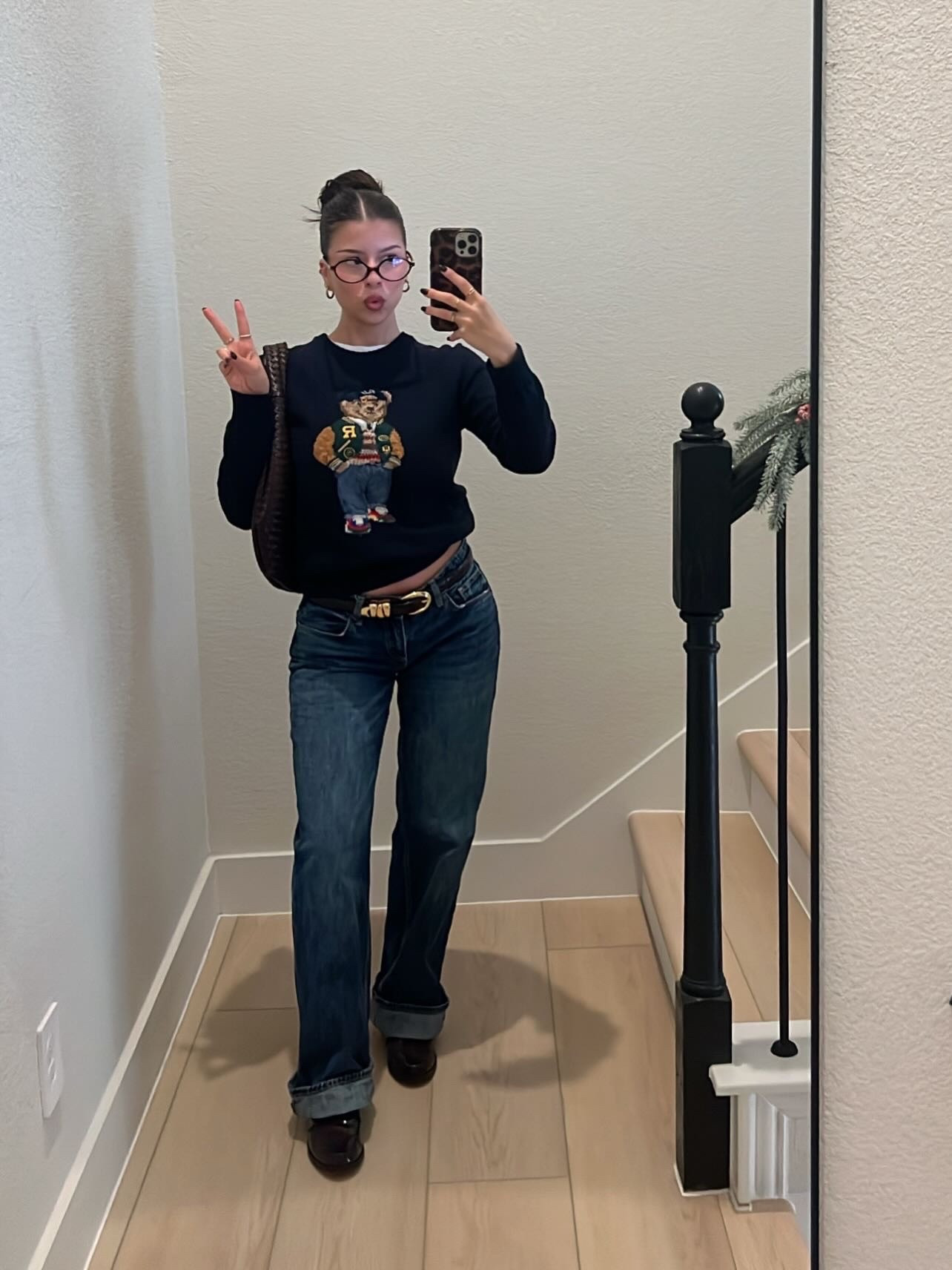 Cute winter teddy bear polo sweater, dark wash low rise jeans & loafers outfit inspo 🧸🖤

#LTKootd