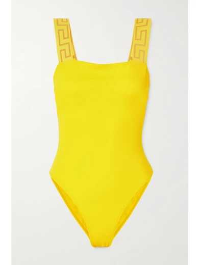 Versace - Jacquard-trimmed Swimsuit - Bright yellow | NET-A-PORTER (US)