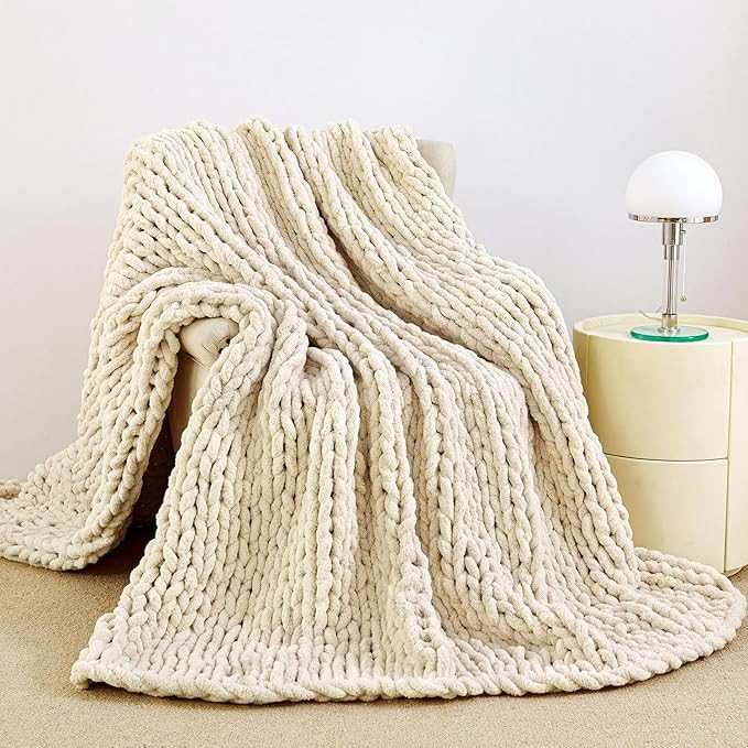 Admitrack Chunky Knit Blanket Throw 51"x63", 100% Hand Knit Chenille Throw Blanket for Sofa & Hom... | Amazon (US)