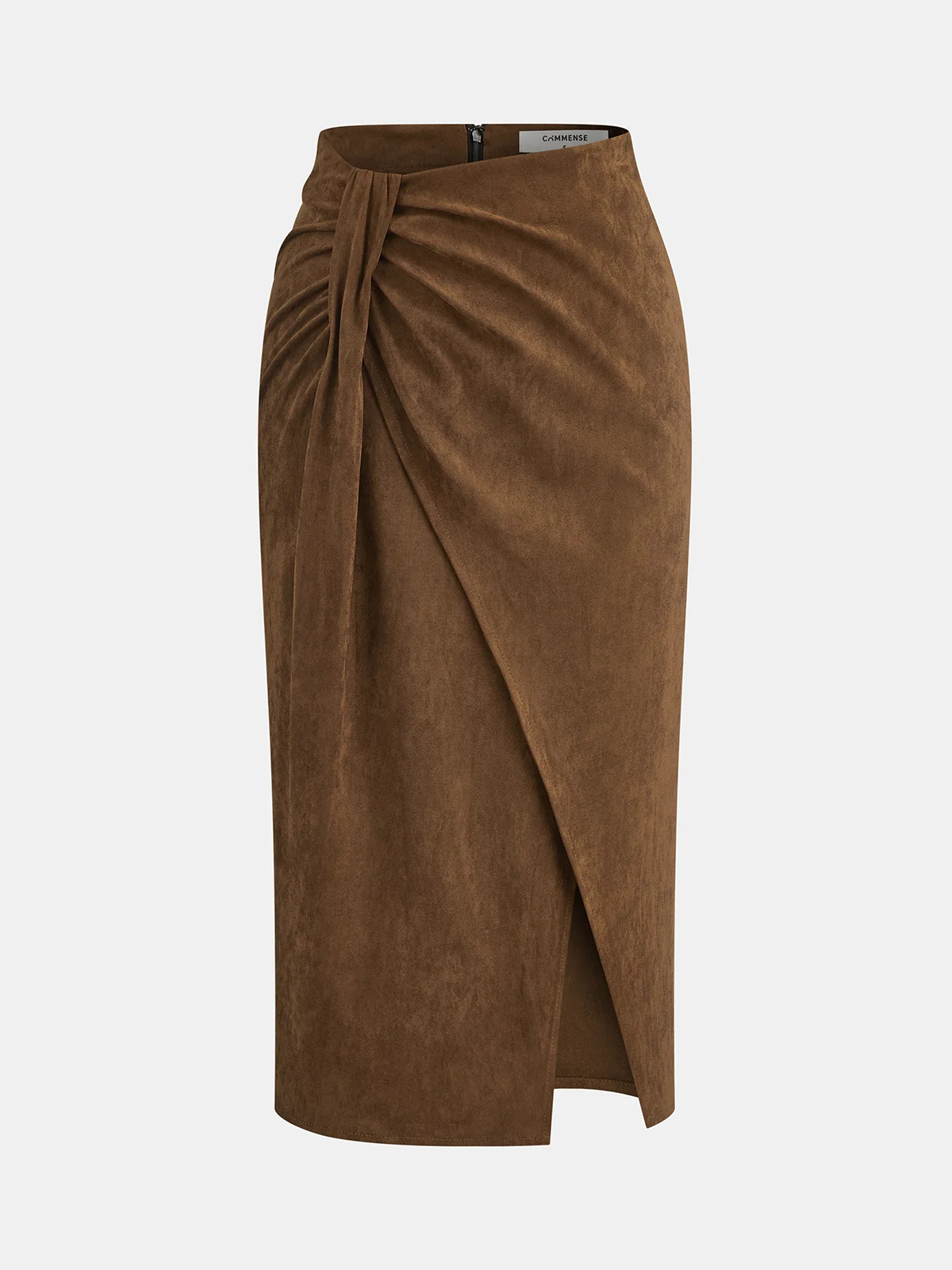 Twist-Front Slit Suede Skirt | Commense