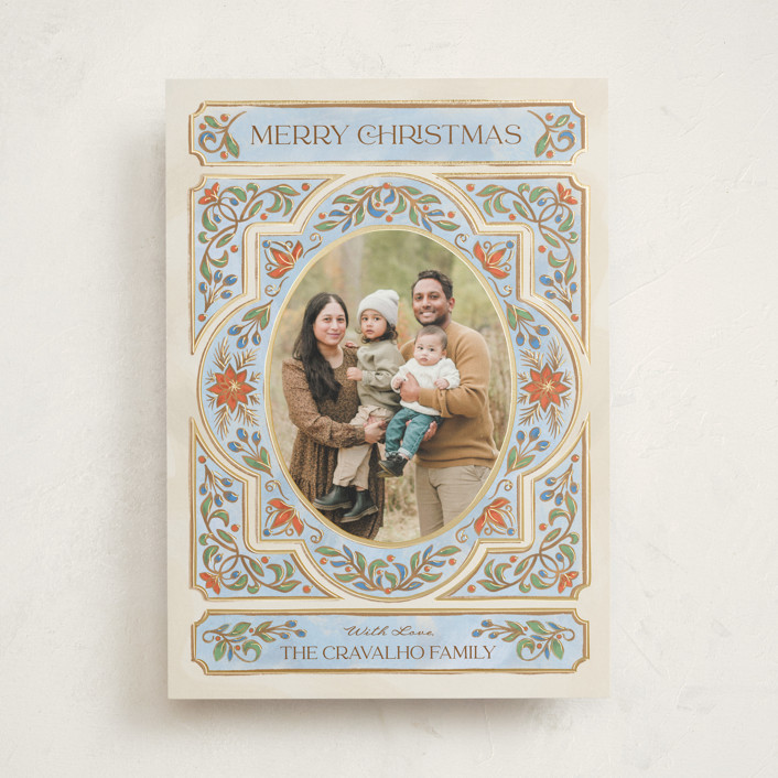 "Gilded Christmas" - Customizable Foil-pressed Holiday Cards in Beige or Blue by Paper Sun Studio... | Minted