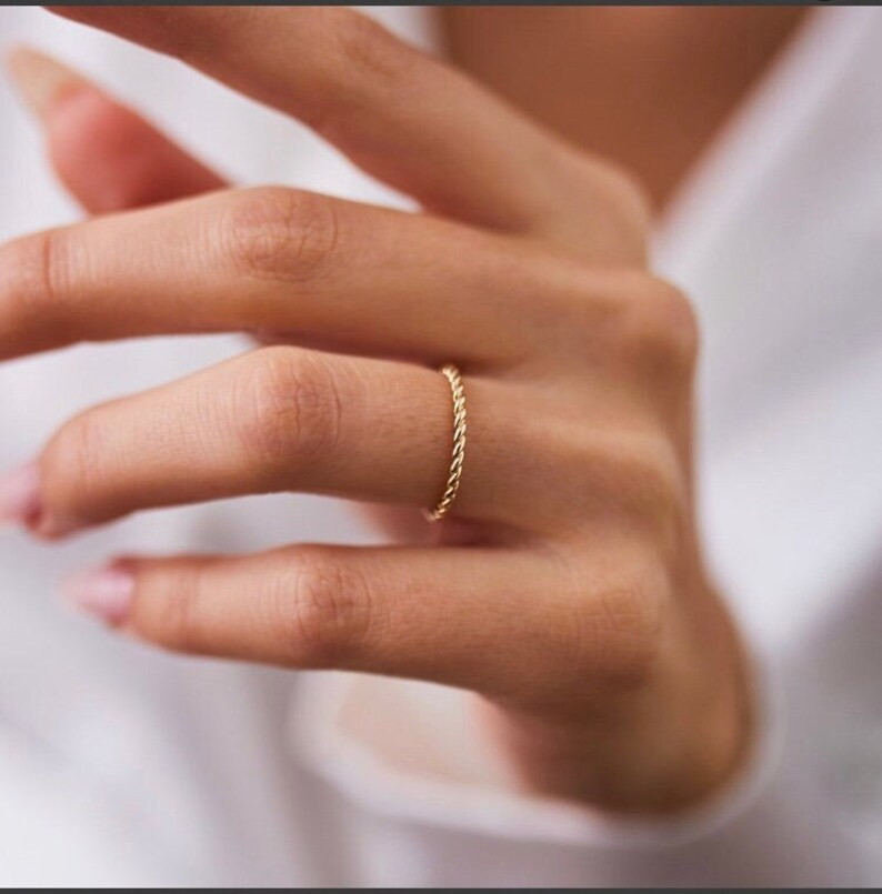 14k Solid Gold Twist Stackable Ring, Stacking Rings, Dainty Gold Ring, Solid Gold Ring, Thin Gold... | Etsy (US)