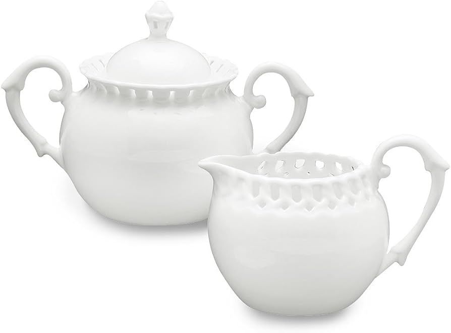 Gracie China, Heirloom Collection, 2-Piece Sugar and Creamer Set, White Fine Pierced Porcelain | Amazon (US)