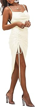 Club Dress Sexy Dress for Women Wedding Party Birthday Cocktail Spaghetti Strap Satin Side Ruched... | Amazon (US)