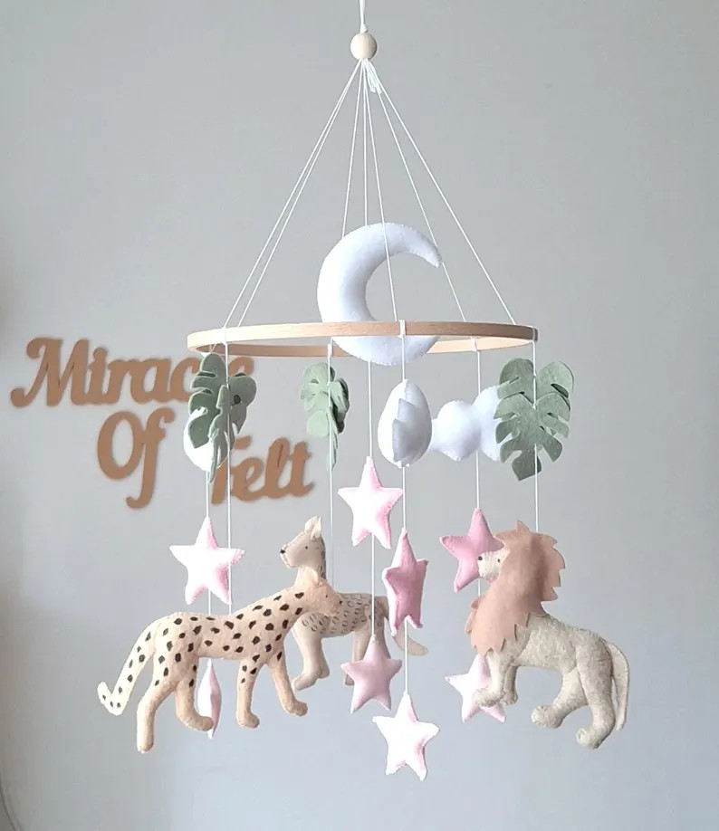 Handmade Felt Safari Baby Mobile: Lion, Jaguar, Cheetah, Jungle Nursery Decor, New Mom Gift - Ets... | Etsy (US)