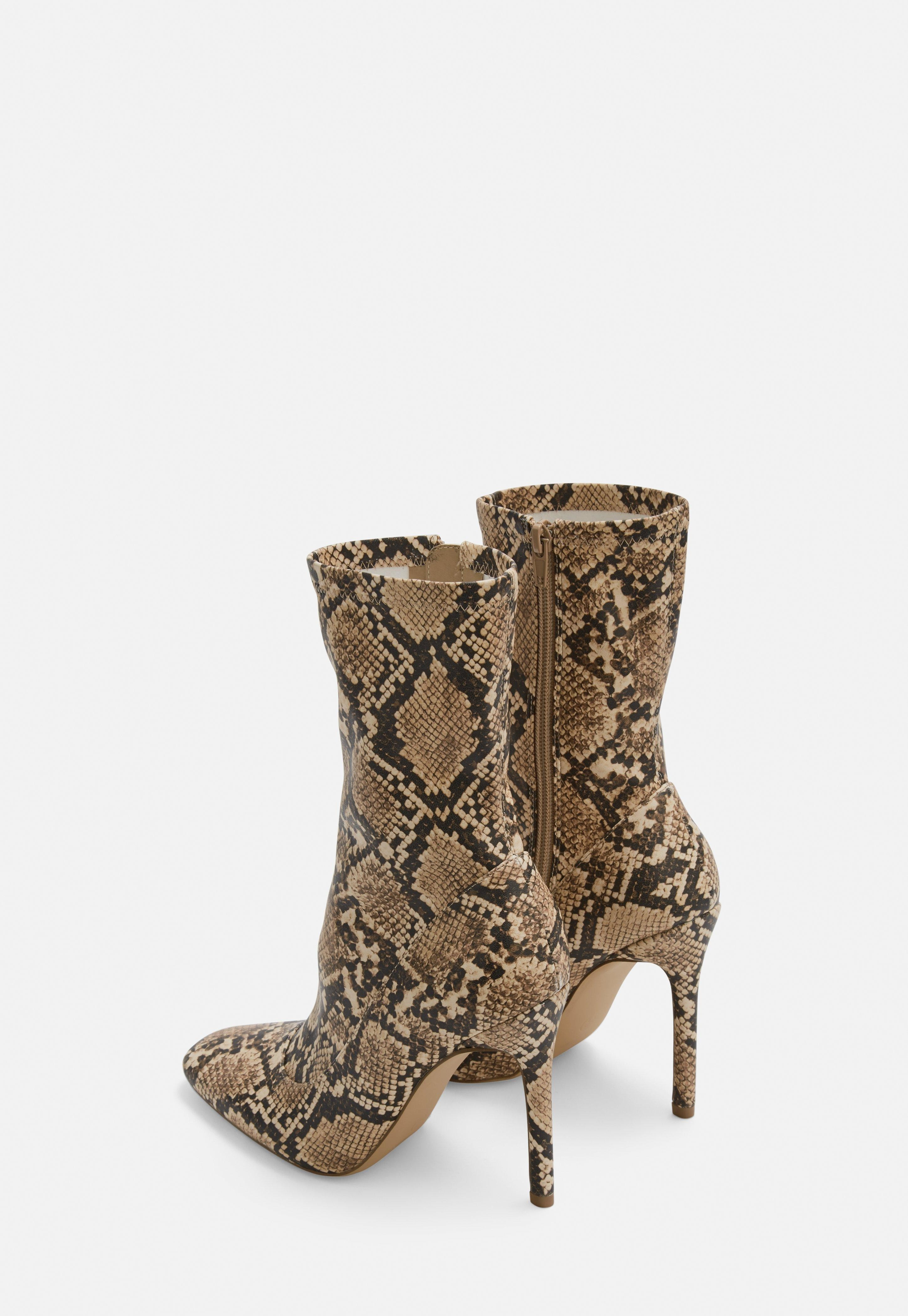 Missguided - Nude Snake Print Square Toe  Stiletto Heel Boots | Missguided (US & CA)