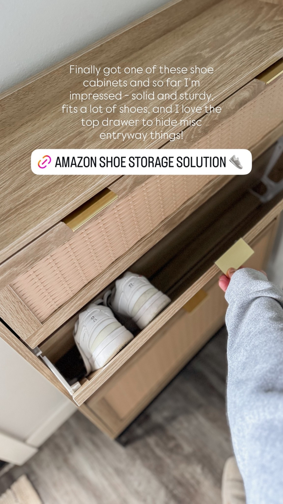 Finally got one of these shoe cabinets and so far I’m impressed - solid and sturdy, fits a lot of shoes, and I love the top drawer to hide misc entryway things!