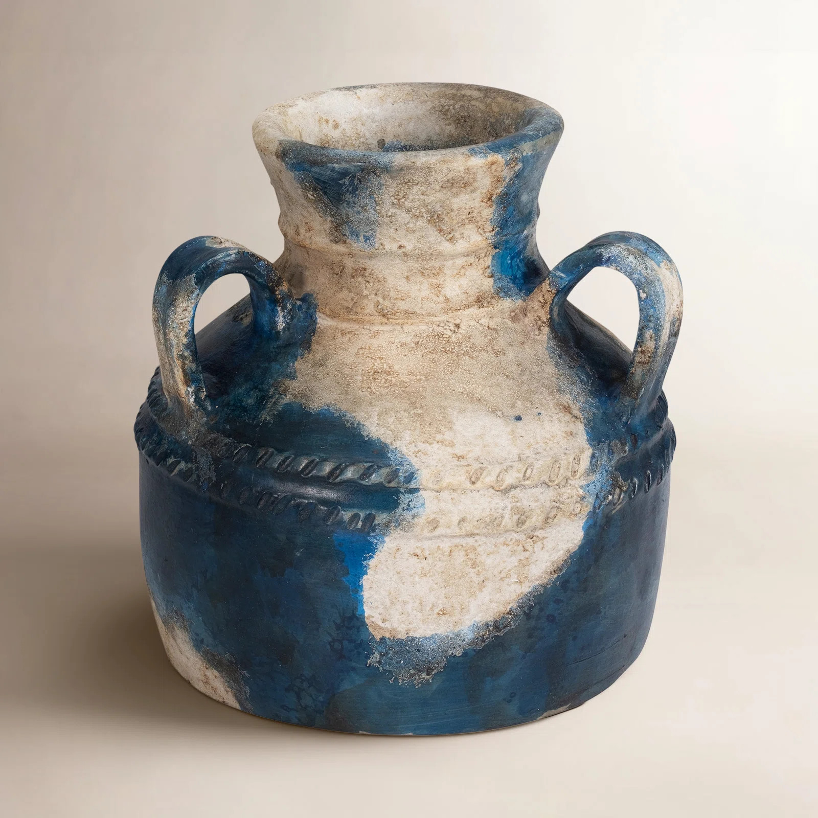 Birch Lane™ Sagebrook Home Tenney Textured Modern Ceramic Blue and Cream Vase & Reviews | Birch... | Birch Lane