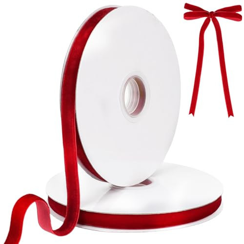 Red Velvet Ribbon, 0.39 Inch x 20 Yards Single Faced Red Ribbon for Gift Wrapping, Bow Making, Christmas Tree Decorations, Wreath Making and DIY Crafts (10 Yards Each Roll) | Amazon (US)