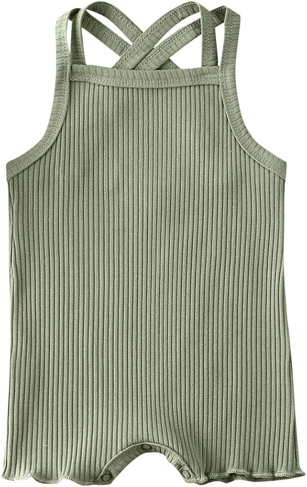 Baby Girls Boys Cotton Romper Solid Color Sleeveless/Long Sleeve Jumpsuit Bodysuit One Piece Paja... | Amazon (US)