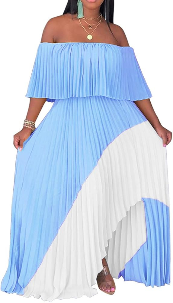 IyMoo Womens Sexy Chiffon Sundress Off Shoulder Ombre Tie Dye Pleated Skirts Long Boho Beach Maxi... | Amazon (US)