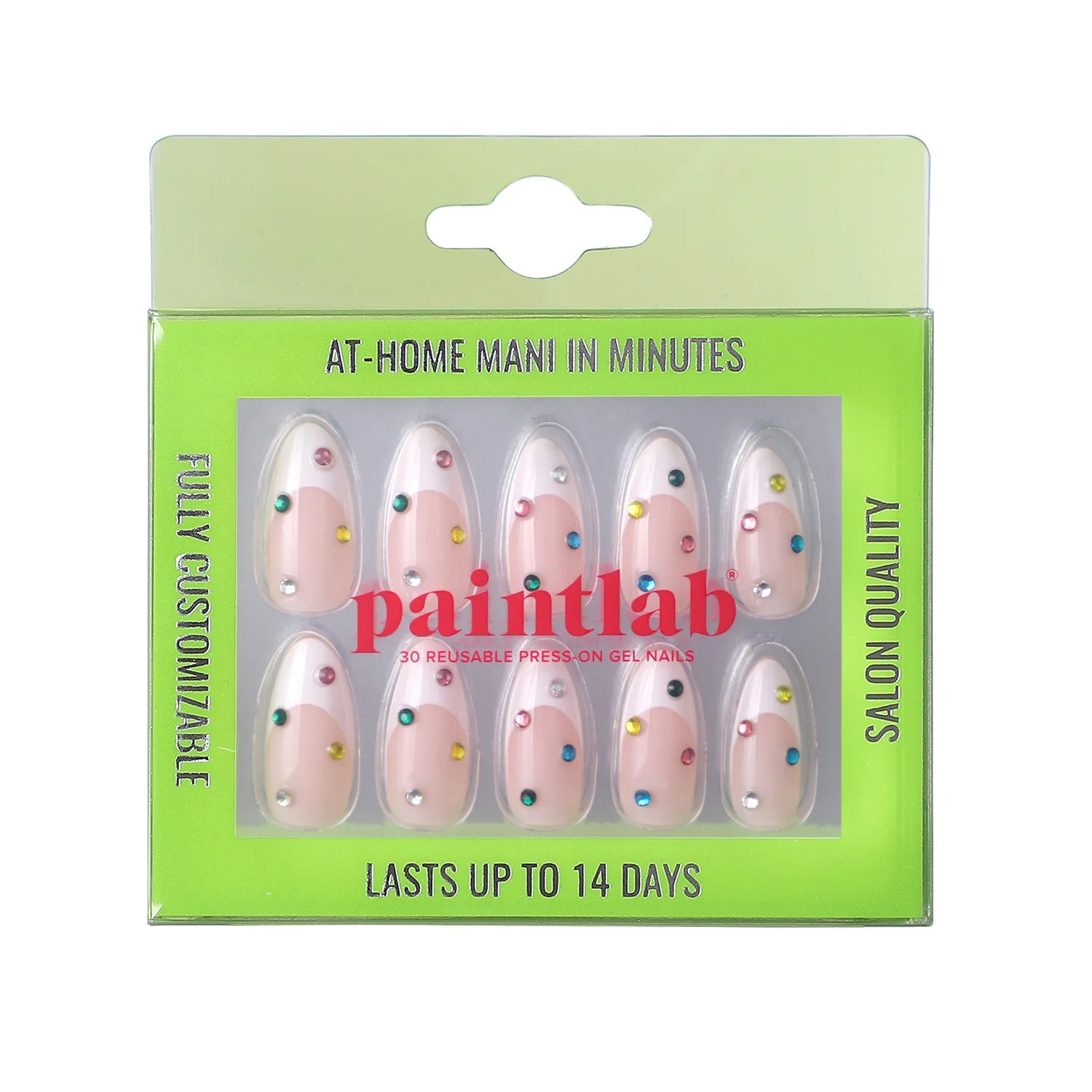 PaintLab Reusable Gel Press on Nail Art Kit, Almond Shape, Bejeweled, 30 Count | Walmart (US)
