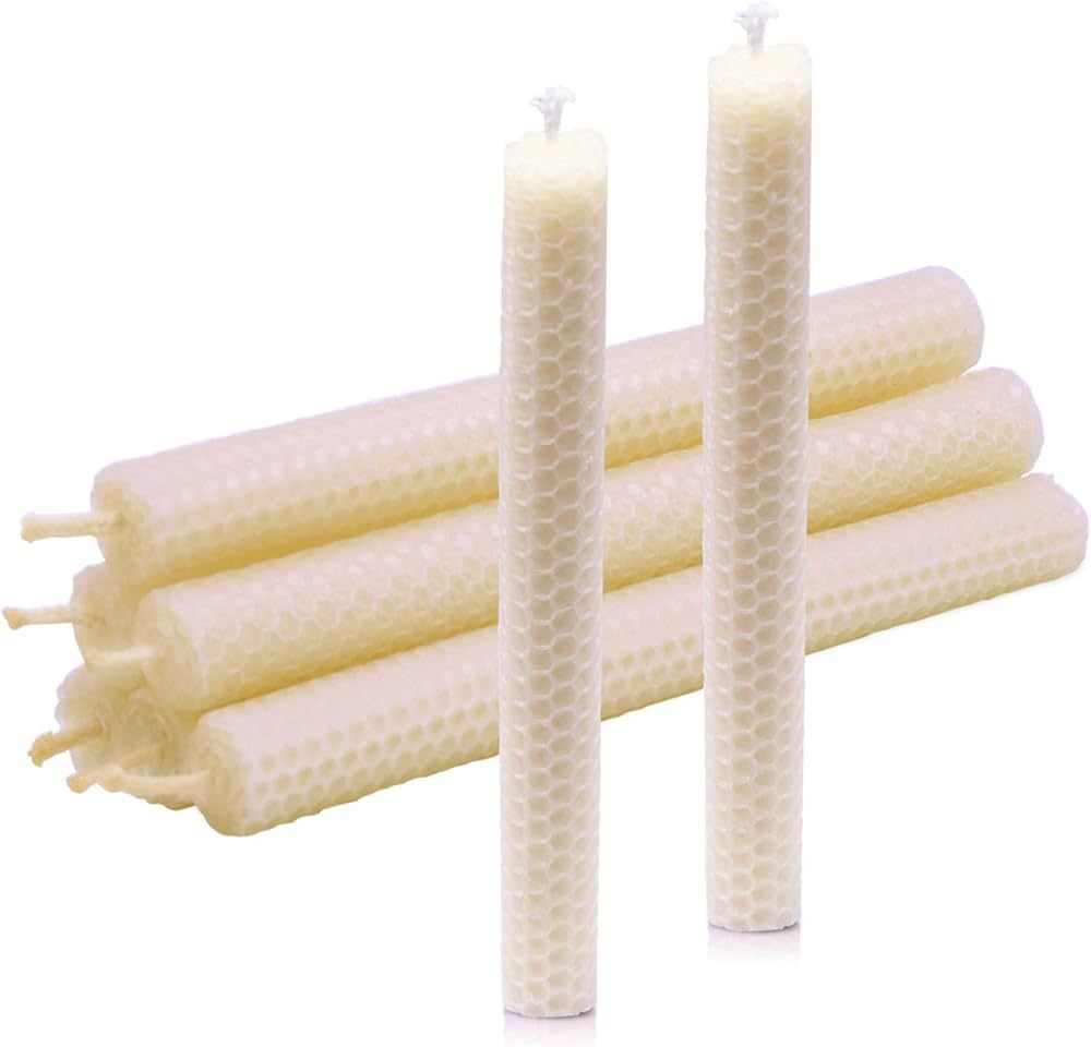 DEYBBY Natural Beeswax Taper Candles,8inch Dripless and Smokeless White Bee Wax,4Hour Burn Time F... | Amazon (US)