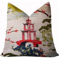 Chinoiserie Pagoda Throw Pillow Cover - Asian Red Chinese Temple 16x16, 18x18, 20x20, 22x22, 24x24, 26x26 | Etsy (US)
