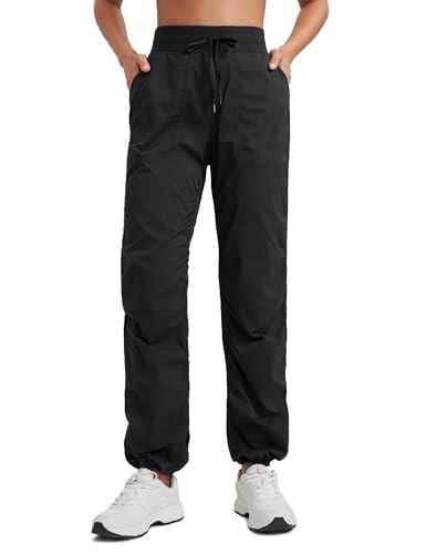 CRZ YOGA Lightweight Straight Leg Workout Pants for Women 30" Casual Ruched Work Gym Athletic Joggers with Pockets Black Large | Amazon (US)