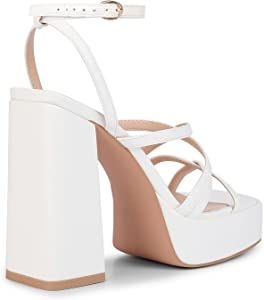 ISNOM Platform Chunky Heels for Women, Block Heel Sandals with Open Square Toe and Ankle Strap | Amazon (US)