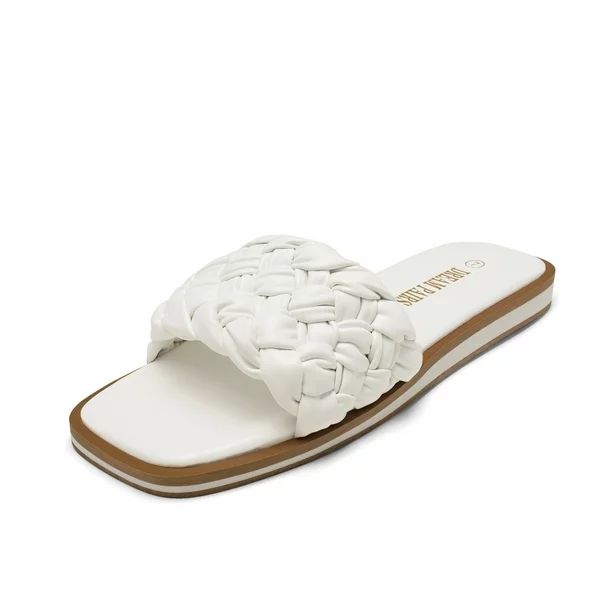Dream Pairs Women's Summer Square Open Toe Slide Sandals Cute Slip on Braided Strap Rhinestone Fl... | Walmart (US)