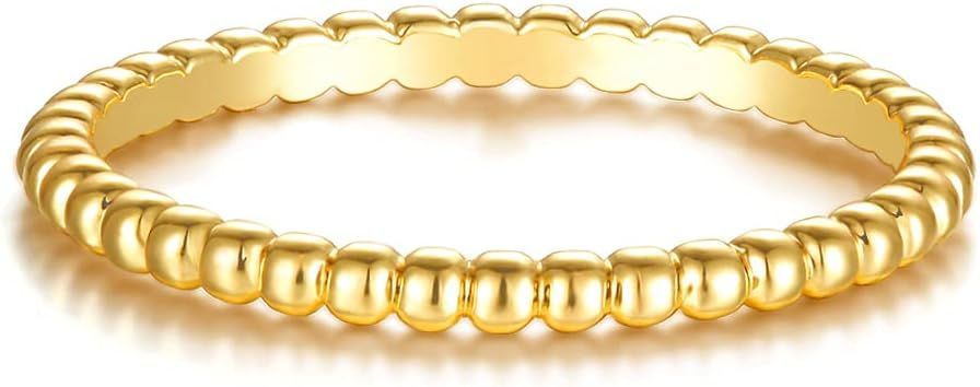 GNIRTSI Gold Beaded Ring for Women 2MM Tiny Full Ball 14K Gold Plated Minimalist Stack Thin Band ... | Amazon (US)