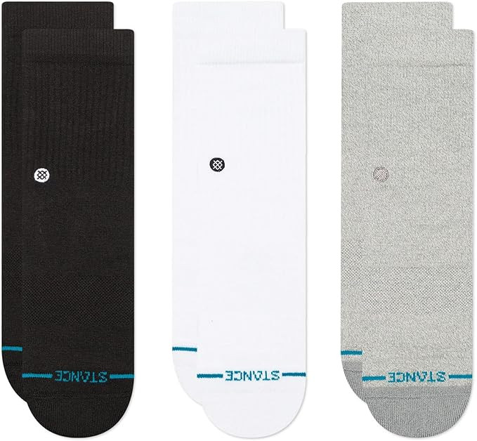 Stance Icon Kids Crew Socks 3-Pack, Multicolor Black White Grey, Kids Large | Amazon (US)
