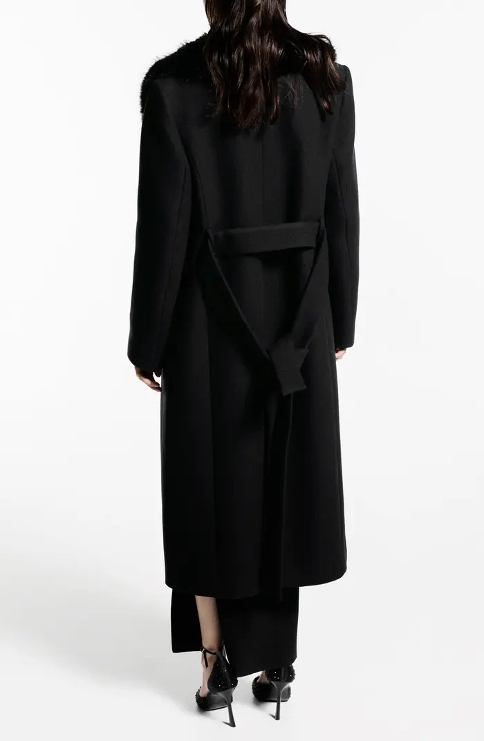 MANGO Dolce Wool Blend Wrap Coat with Removable Faux Fur Collar | Nordstrom | Nordstrom