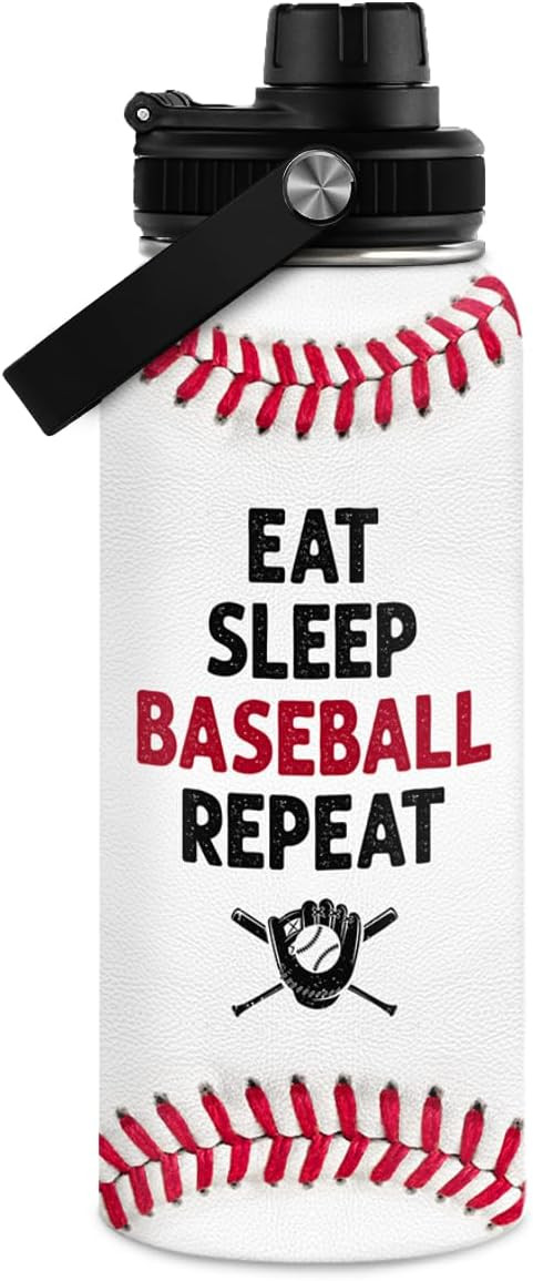 SANDJEST Baseball Water Bottle 32 Oz - Insulated Stainless Steel Sport Bottles with Lid - Basebal... | Amazon (US)