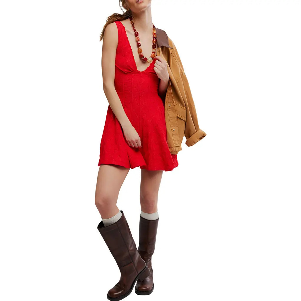 Free People Can't Help It Eyelet Embroidered Minidress in High Risk Pepper Com at Nordstrom, Size... | Nordstrom