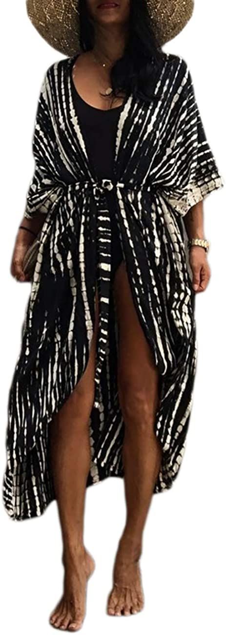 Bsubseach Stylish Tie Dye Open Front Long Kimono Swimsuit Cover up for Women | Amazon (US)