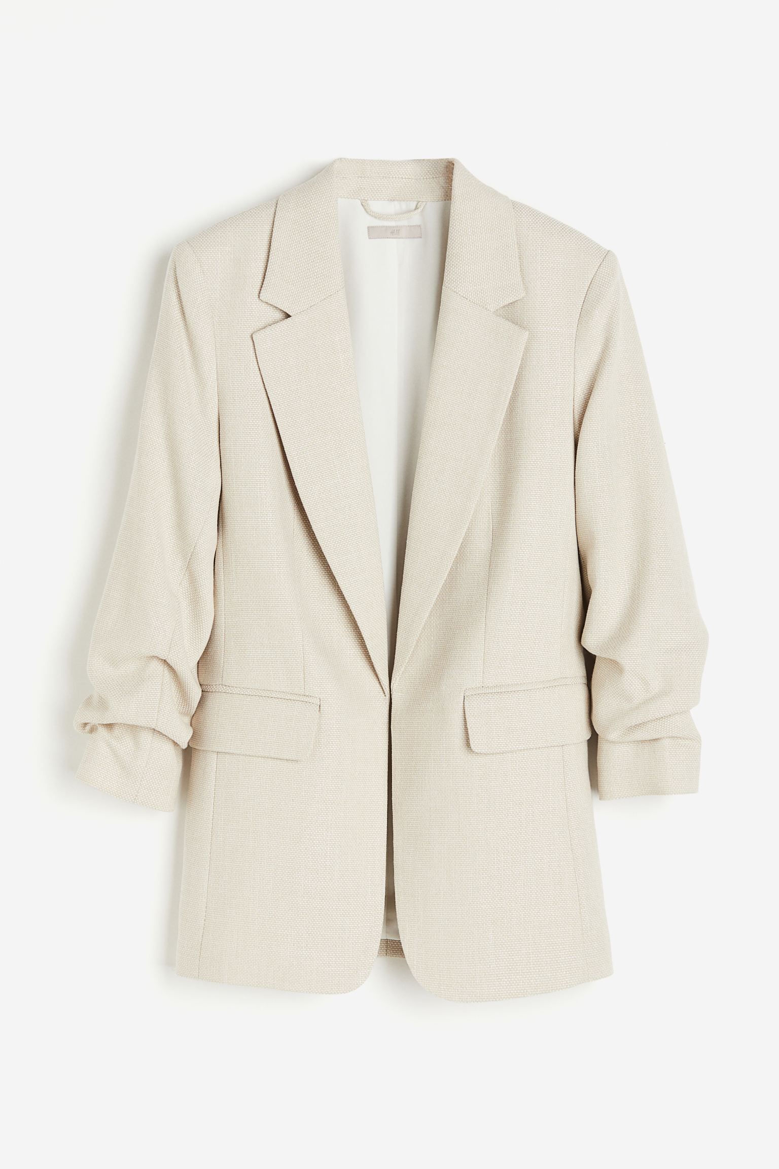 Gathered-sleeve blazer - Light beige - Ladies | H&M GB | H&M (UK, MY, IN, SG, PH, TW, HK)