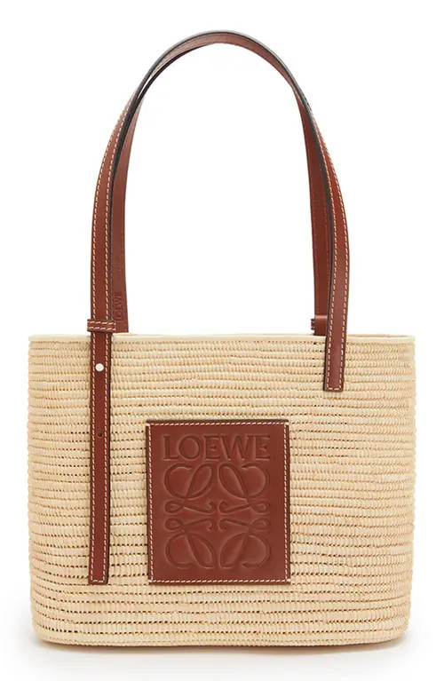 Loewe x Paula's Ibiza Small Raffia Square Bag in Natural/Pecan at Nordstrom | Nordstrom