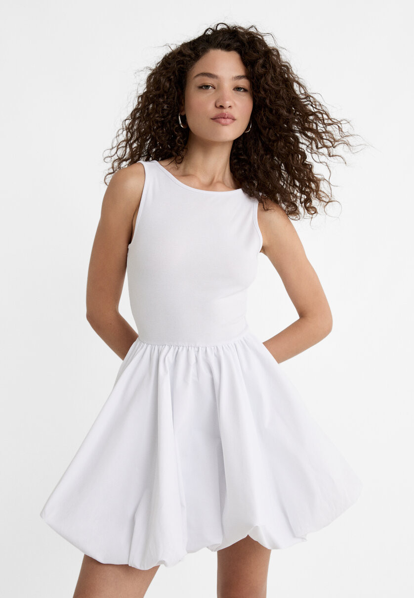 Short contrast balloon dress | Stradivarius (UK)