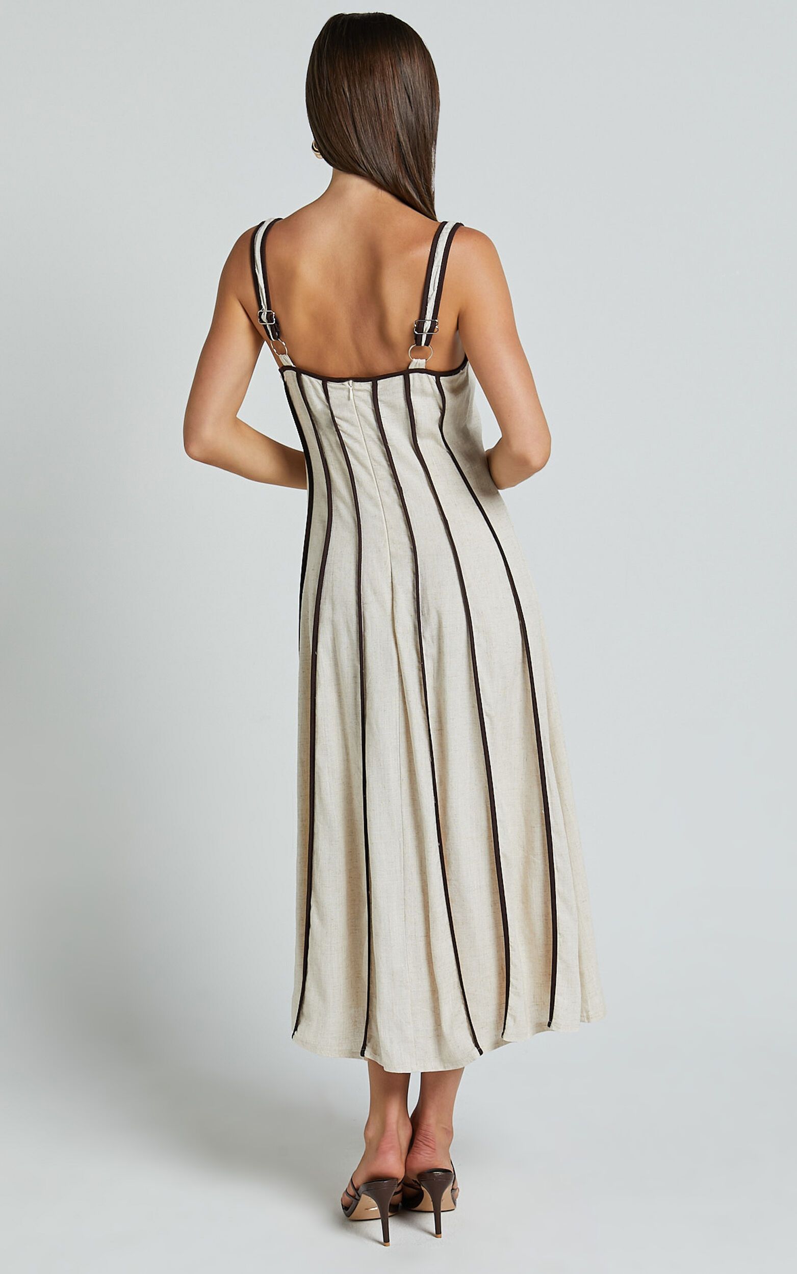 Yvette Midi Dress - Scoop Neck Sleeveless A Line Dress in Natural/Chocolate | Showpo (ANZ)