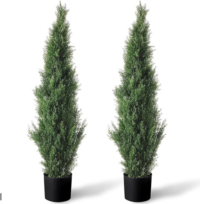 Set of 2 Pre-Potted 3 Feet Faux Cedar Tree, Lifelike UV Protected Front Door Decor, Porch, Garden... | Amazon (US)