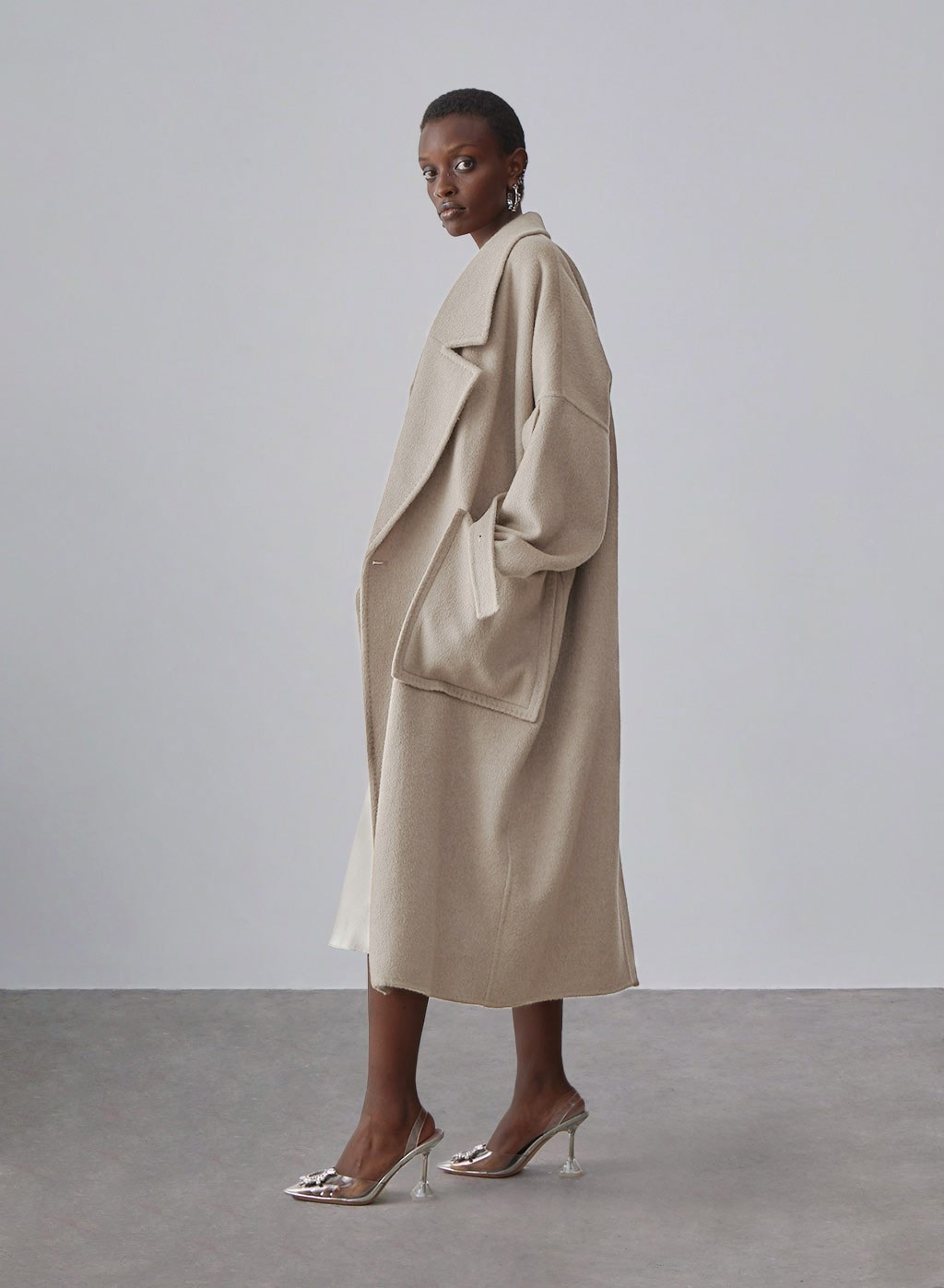 Patch Pockets Oversized Wool Coat | Silk Maison