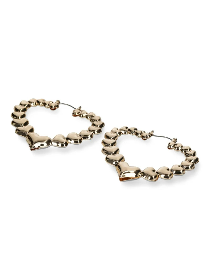 No Boundaries Gold Tone Heart Hoop Earrings, Women’s | Walmart (US)