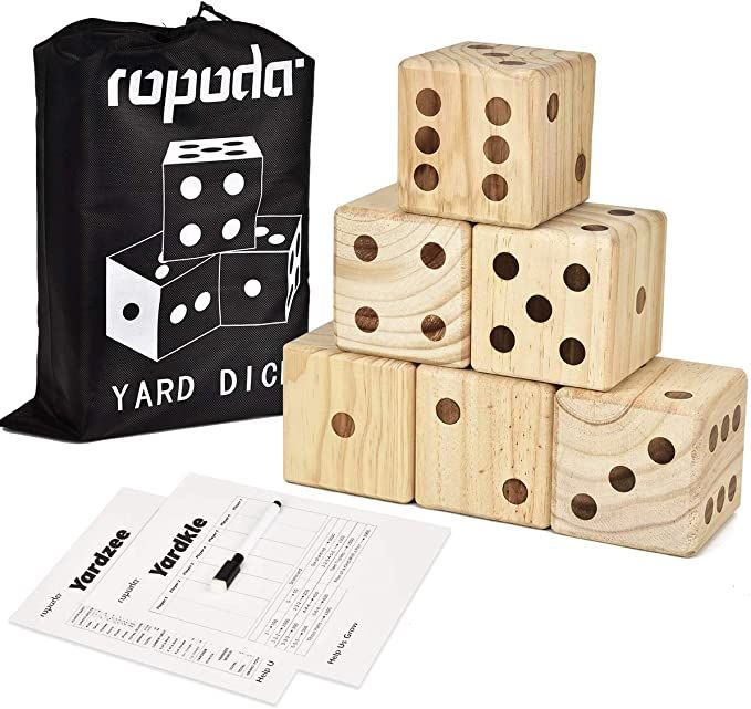 ropoda Giant Wooden Yard Dice-Giant Outdoor Gaming Dice Set 3.5"-Includes 6 Dice, Scoreboard and ... | Amazon (US)