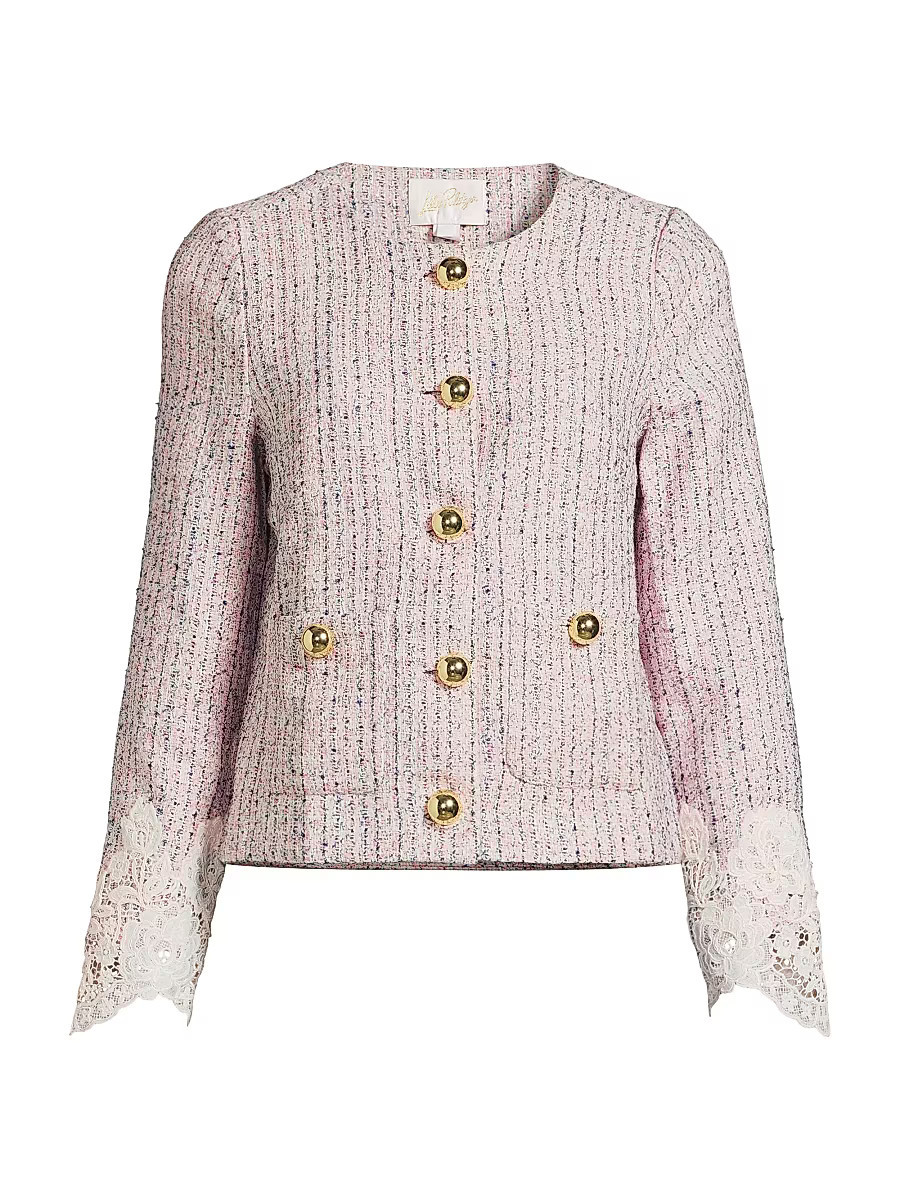 Women's Lavina Boucle Tweed & Lace Jacket - Pink Bliss Blushing Boucle - Size 0 | Saks Fifth Avenue