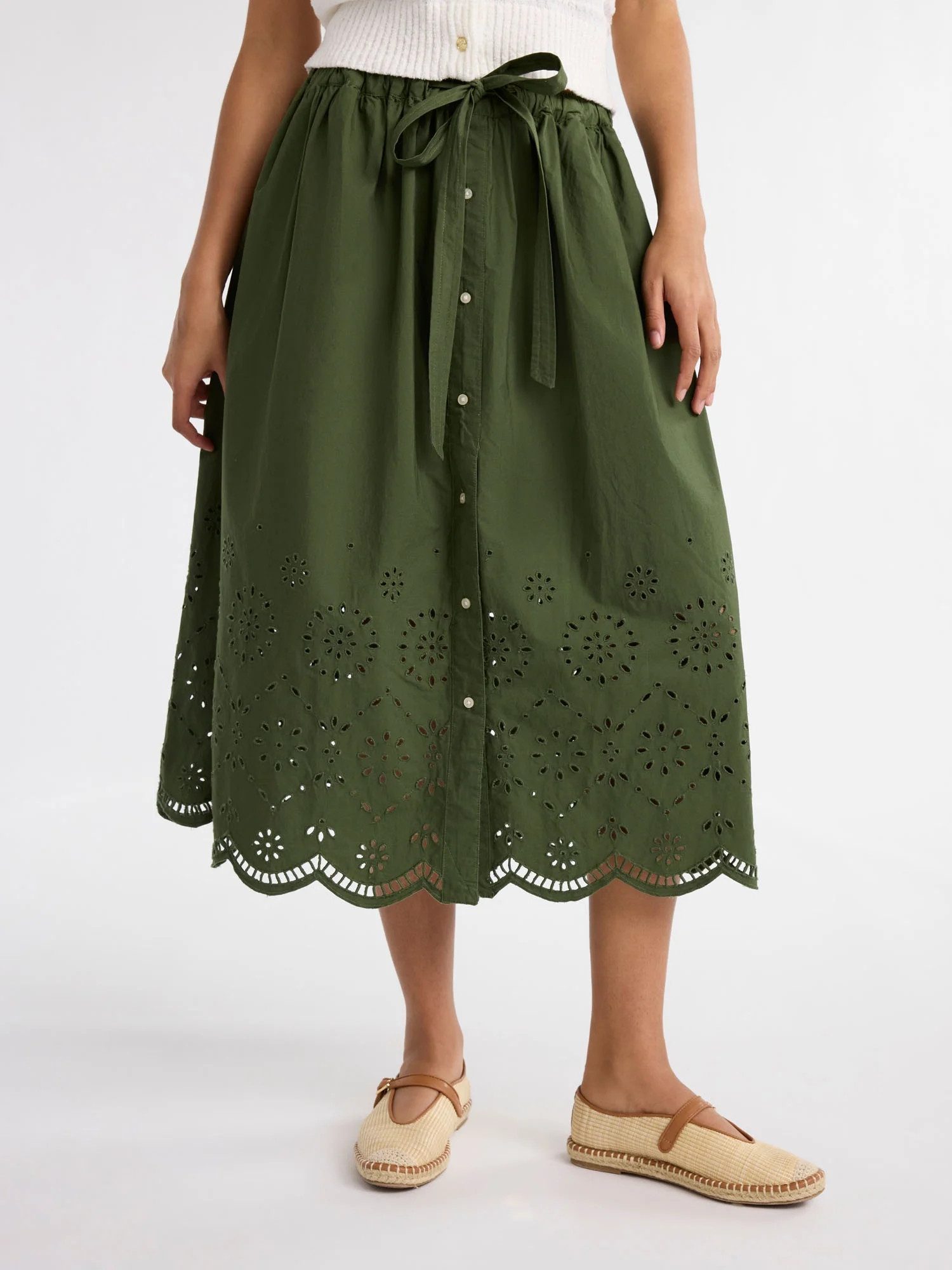 Free Assembly Women's and Women's Plus Cotton Eyelet Midi Skirt, Sizes XS-4X | Walmart (US)
