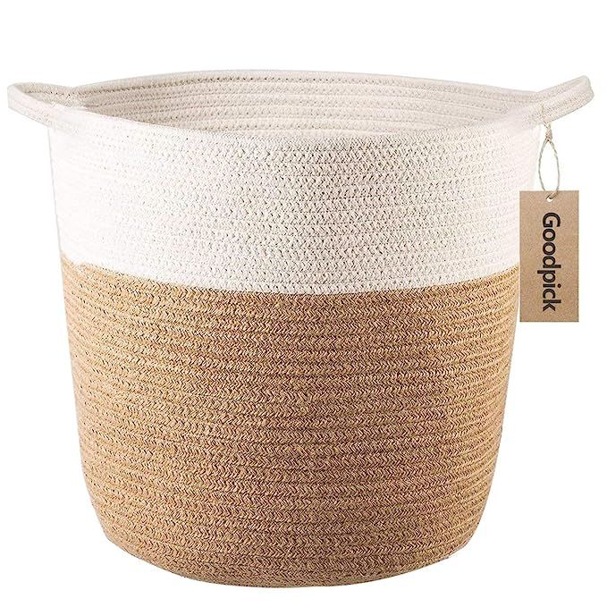 Goodpick Cotton Rope Storage Basket- Jute Basket Woven Planter Basket Rope Laundry Basket with Ha... | Amazon (US)