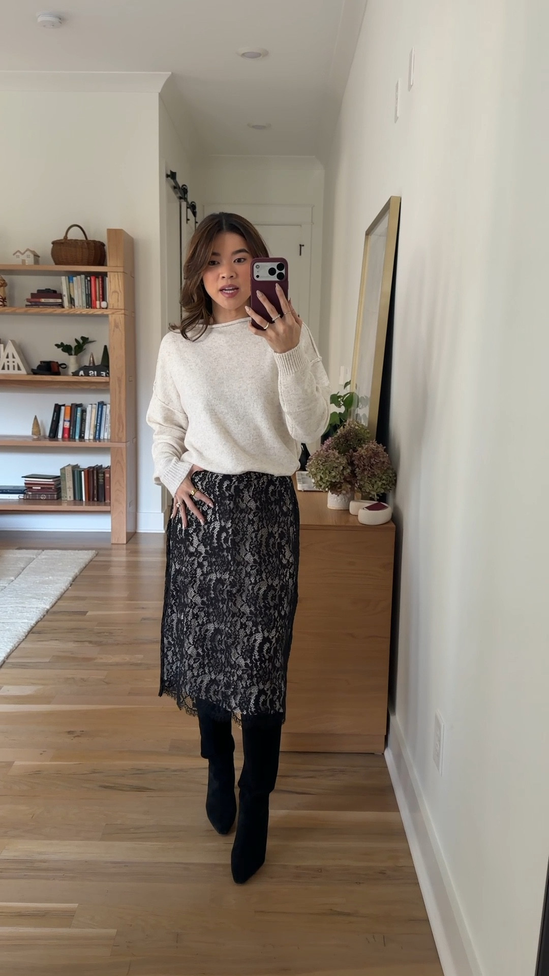 Lace skirt size 0 (I’d recommend sizing down if you’re between sizes) 

Sweater XS 

#LTKHoliday #LTKPetite #LTKSeasonal