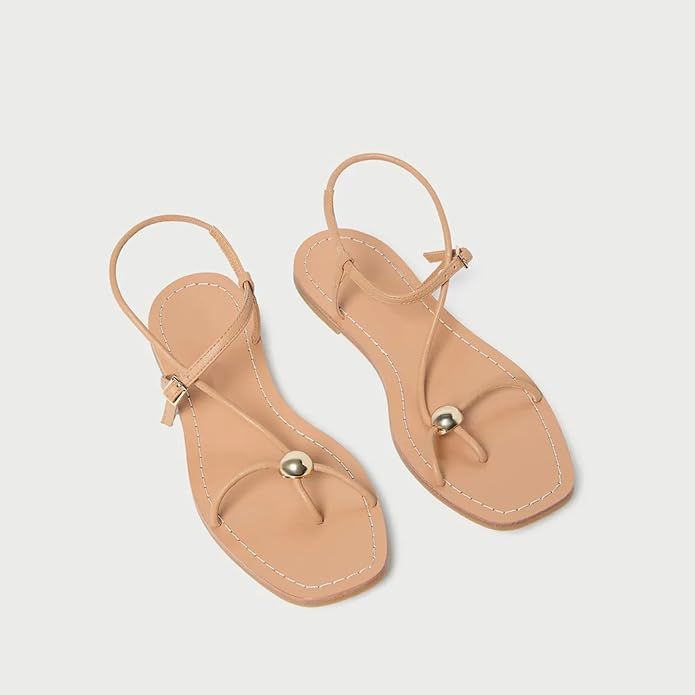 Flat Sandals for Women Thong Strappy Sandals Comfortable Dressy Beach Flip Flop Slides Sandals | Amazon (US)